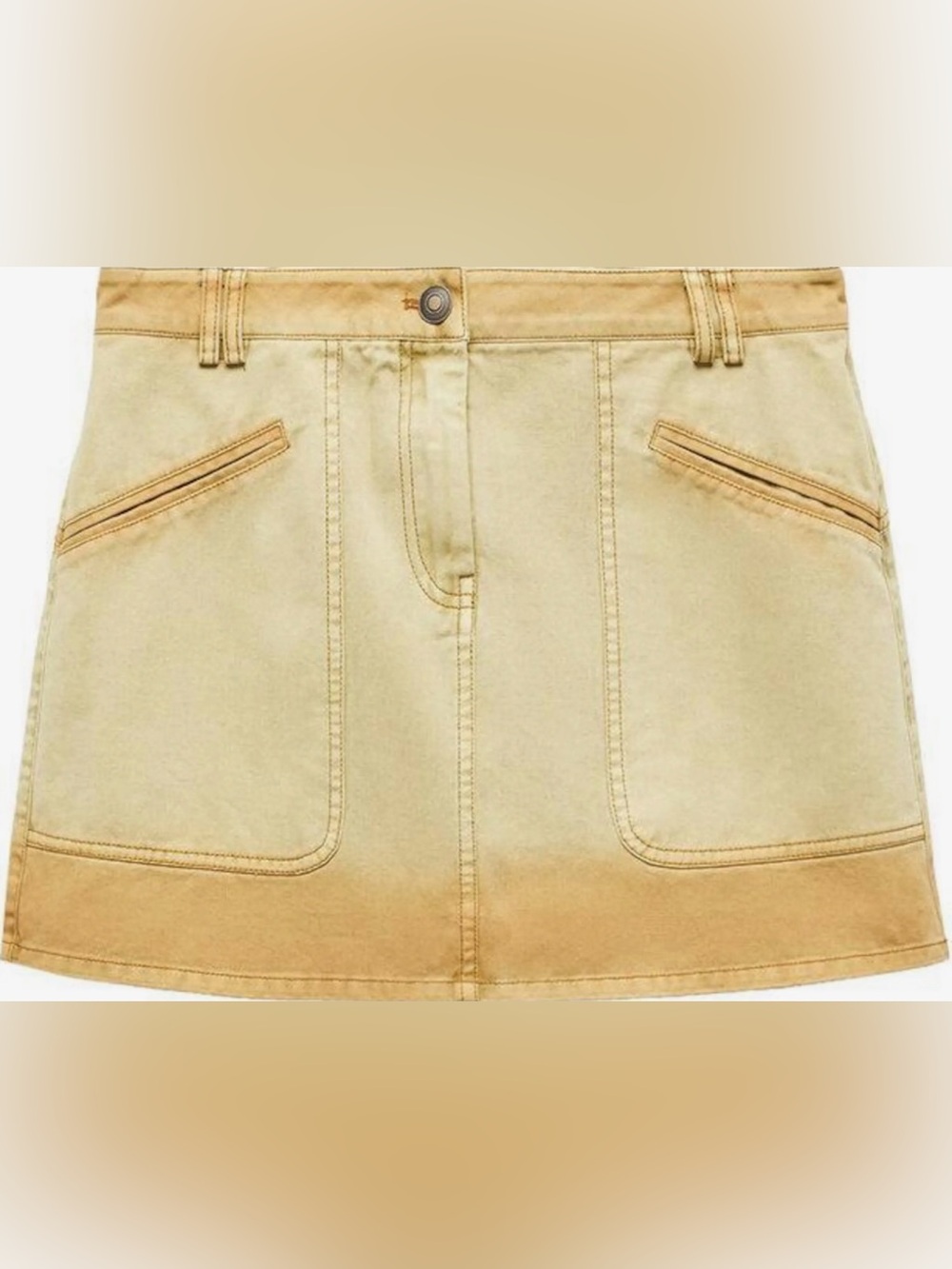 Mango WORKER Mini Skirt ombré yellow/brown distressed patch pockets
